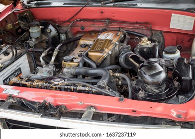 Bangkok,Thailand-6February2020:Pickup Truck Engine Compartment, From ISUZU Company, Old Model.