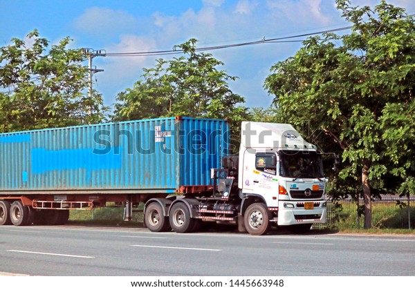 BANGKOK-THAILAND-APRIL\
21 :  The transportation truck on the road in the city of Thailand,\
April 21, 2018 Bangkok,\
Thailand