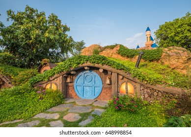 Bangkok,Thailand-April 3,2017 : Hobbit house at Dream World is one of Thailand's famous amusement park in Bangkok ,Thailand.