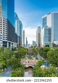 Bangkok,Thailand-August 13, 2022: Chong Nonsi Canal Park, Public Green Space In Business District Area Of Bangkok.