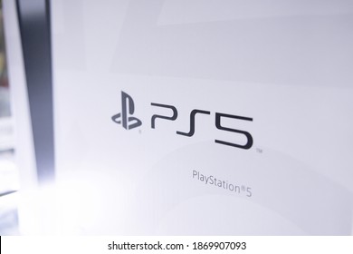 BANGKOK,THAILAND-DECEMBER 8: View Of The New PS5 Logo On Play Station 5 Console Game Box On December 8,2020