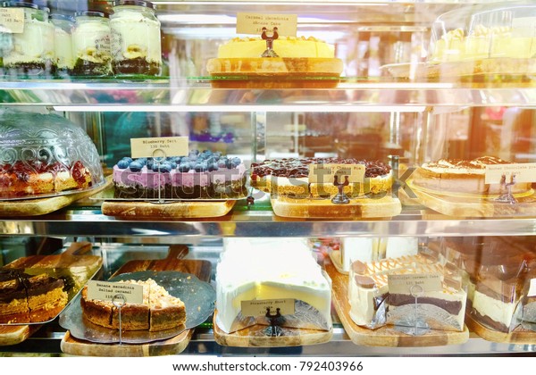 Bangkokthailanddecember172017a Different Types Cake Glass Cabinet