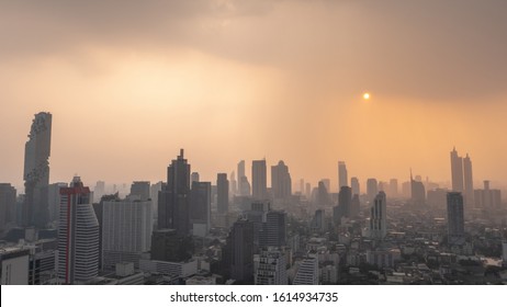 Bangkok,Thailand-january 13 ,2020 : Pollution That Exceeds Standards In Downtown Bangkok.PM2.5 In Downtown Bangkok