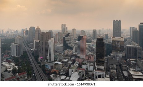 Bangkok,Thailand-january 13 ,2020 : Pollution That Exceeds Standards In Rama 4 Road Bangkok.PM2.5 In Rama 4 Road Bangkok.