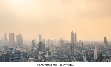 Bangkok,Thailand-january 13 ,2020 : Pollution That Exceeds Standards In Downtown Bangkok.PM2.5 In Downtown Bangkok.Bad Weather