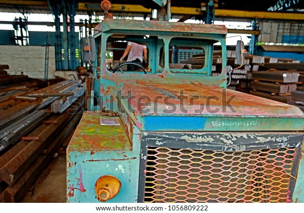 BANGKOK-THAILAND-JULY 13 : The old\
transportation truck at steel factory, July 13, 2016 Bangkok,\
Thailand