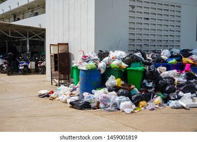 Bangkok,Thailand,july 2019;Many Garbage And Dirty Trash On The Corner In The City,Polution And Enviroment Save Eart Concept.