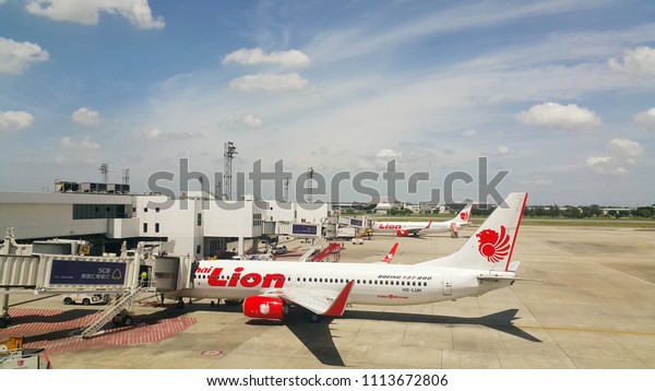 BANGKOK,THAILAND-JUNE 15:THAI LION AIR at Don\
Mueng Airport on June15,2018 in Thailand.This ariline is not just a\
Low Cost carrier but they are an airline that provides superior\
products and\
services.
