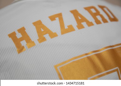 BANGKOK,THAILAND-JUNE 26: Name Of Eden Hazard On Real Madrid Jersey On June 26,2019