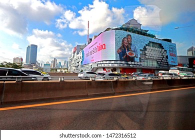 BANGKOK-THAILAND-MARCH 19 : View Of Building, Advertise Billboard & Traffic Jam On The Highway In The City Of Thailand, March 19, 2018 Bangkok, Thailand