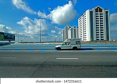 BANGKOK-THAILAND-MARCH 19 : View Of Building, Advertise Billboard & Traffic Jam On The Highway In The City Of Thailand, March 19, 2018 Bangkok, Thailand