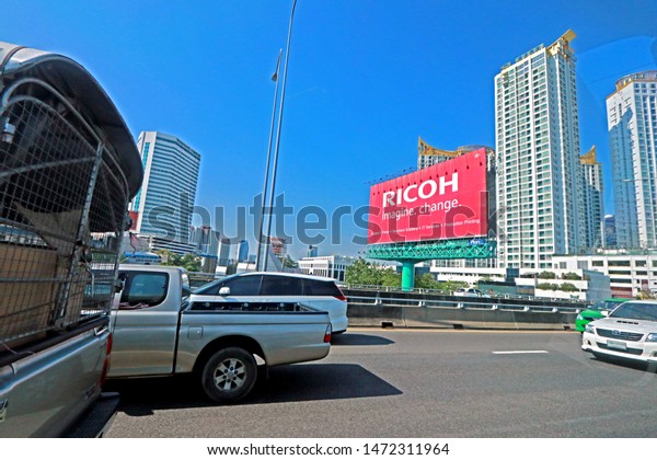 BANGKOK-THAILAND-MARCH 19 : View of Building,\
advertise billboard & traffic Jam on the highway in the city\
of Thailand, March 19, 2018 Bangkok,\
Thailand