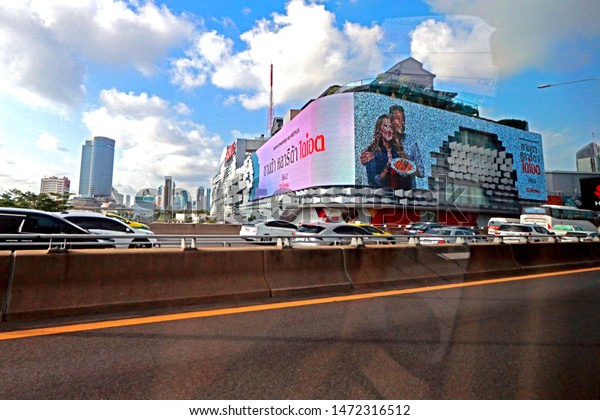BANGKOK-THAILAND-MARCH 19 : View of Building,\
advertise billboard & traffic Jam on the highway in the city\
of Thailand, March 19, 2018 Bangkok,\
Thailand