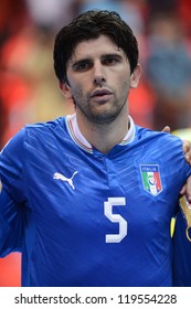 BANGKOK,THAILAND-NOV18:Luca Leggiero (blue) Of Italy  Looks On Prior To The FIFA Futsal World Cup  Between Italy And Colombia At Indoor Stadium Huamark On Nov18,2012 In,Thailand.