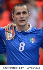 BANGKOK,THAILAND-NOV18:Rodolfo Fortino (blue) Of Italy  Looks On Prior To The FIFA Futsal World Cup  Between Italy And Colombia At Indoor Stadium Huamark On Nov18,2012 In,Thailand.