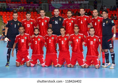 BANGKOK,THAILAND-NOVEMBER 05:Players Of Morocco Pose Shot Photo During The FIFA Futsal World Cup Between Morocco And Iran At Indoor Stadium Huamark On Nov5, 2012 In Bangkok,Thailand.