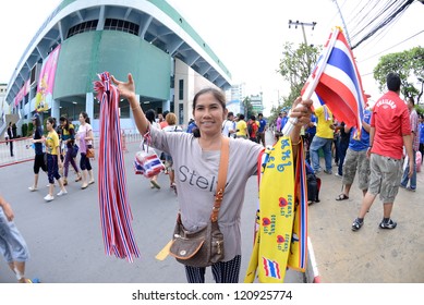 BANGKOK,THAILAND-NOVEMBER 11: Unidentified Of Thailand Flag Supporters During The FIFA Futsal World Cup Between Thailand And Spain At Nimibutr Stadium On November 11, 2012 In Bangkok, Thailand.