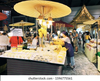 
BANGKOK,THAILAND-November 2019-People And Tourist Walking, Buying And Shopping At ICON Indoor Street Food Night Market. Market Stalls. Outdoor Market. Food Event. Food Fair. Festival. Flea Market.