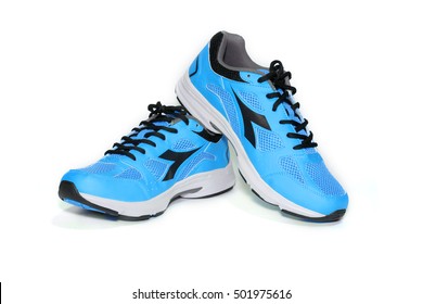 BANGKOK,THAILAND-October 2 ,2016:Diadora new blue ultra boots shoes for running -illustrative editorial