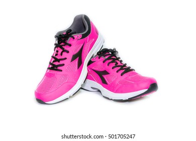 BANGKOK,THAILAND-October 2 ,2016:Diadora new pink ultra boots shoes for running-illustrative editorial