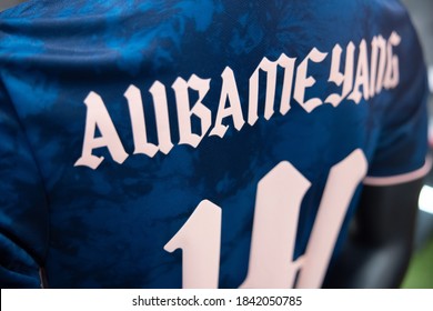 BANGKOK,THAILAND-OCTOBER 25: View Of Ierre-Emerick Emiliano François Aubameyang Name On Arsenal Football Jersey On October 25,2020