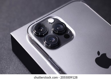BANGKOK,THAILAND-OCTOBER 9 :View of the New Apple iPhone 13 Pro Max Graphite on October 9,2021. Apple just Launched the New  IPhone 13 on September 2021.