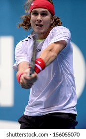 BANGKOK,THAILAND-SEP 24:Lukas Lacko Of Slovakia In Action During  Match Against Alejandro Falla Of Colombia At Thailand Open On September24, 2013 At Impact Arena,Bangkok,Thailand 