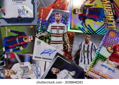 BANGKOK-THAILAND-SEPTEMBER 8: View Of Topps Soccer Card With Football Base Card  And Autograph Card On September 8,2021