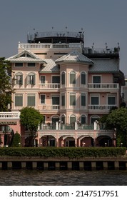 Bangkok,Thailnad - Apr 13, 2022 : Beautiful Of Pink And Green Building (European-style Building) Chao Phraya Riverside