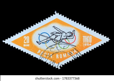 Bangladesh - 20th July, 2020: A Postage Stamp Of Romania Dedicating Olympic Games 1964 Tokio, Circa 1964