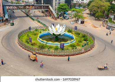 Bangladesh – April 05, 2020: Top Views And Empty Of Shapla Chattar Motijheel During Coronavirus Shutdown Movement At Dhaka.