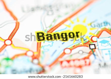 Bangor on a geographical map of UK