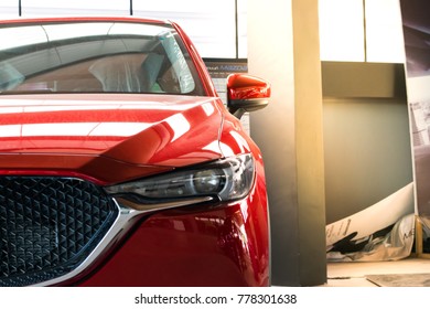 BANGSAN, THAILAND - DECEMBER 9, 2017 :  This Car All New Mazda Cx 5 Brand Japan Red Color Parked In Showroom Of Thailand For Customers.