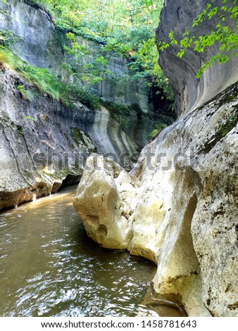 Banita Keys: Hunedoara, Romania. Banita creek has carved a narrow corridor and slightly meandered in patches between the high whigh walls of white limestone.  Zdjęcia stock © 
