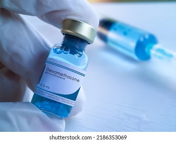 Banja Luka, Bosnia And Herzegovina - 18th November 2020: Dexamethasone Medical Bottle And Syringe Of Glucocorticoid Medication Used For Rheumatic Problems, Copd, Allergies, Preterm Labor