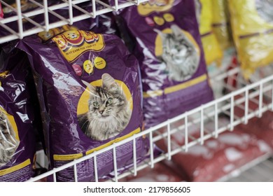 Banjar, West Java - July, 16, 2022: Cat Food Sold On A Pet Store Shelf