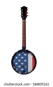 A Banjo with American Flag Isolated on a White Background