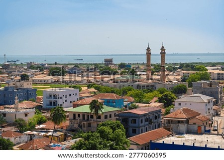 Banjul city in Gambia elevated view showcasing a mosque