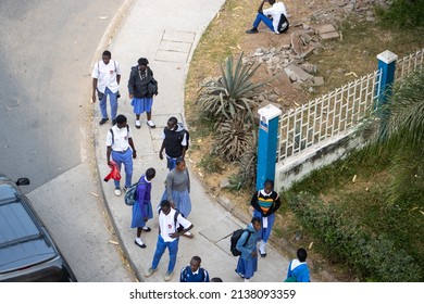 BANJUL, THE GAMBIA - FEBRUARY 10, 2022 Students In Uniform From Arch 22