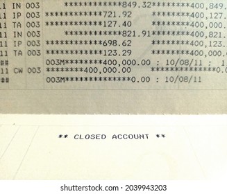 Bank Account Passbook Update With Stamp CLOSED ACCOUNT, To Confirm The Account Is Already Closed Down, Has Been Deactivated Or Terminated, No Balance Left 