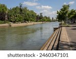 Bank of the Bega river in Timisoara,Romania.Summer season.