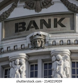 Bank Building With Bank Text Exterior Finance