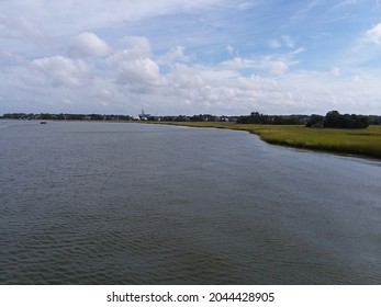 Bank Of The Cooper River With Green Reeds 