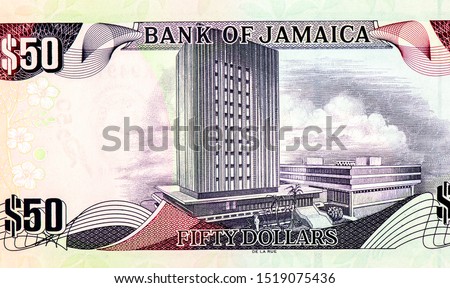 the Bank of Jamaica's headquarters. Portrait from Jamaica 50 Dollars 2010 Banknotes. 