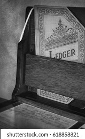 Bank Ledger - Ledger And Bank Check In Monochrome - Aged Image