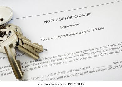 Bank Notice Of Foreclosure Document And Keys