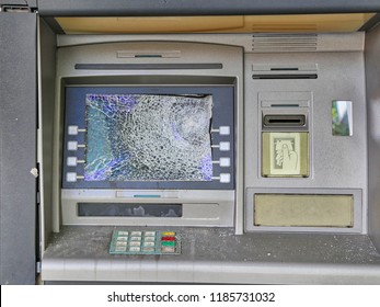 Bank Robbery And Broken ATM Concept