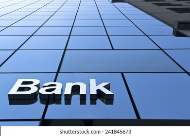 Bank Sign On The Modern Building Close Up