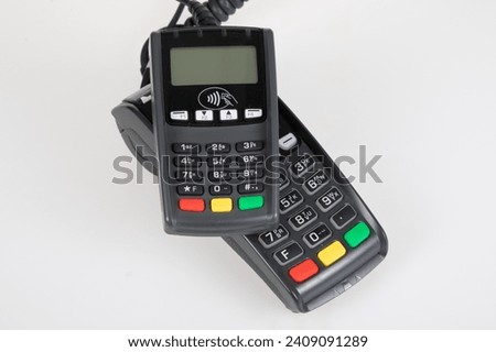 bank terminal for payment by chip and magnetic bank card in a store