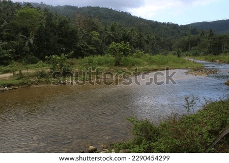 Similar – Foto Bild Fluss, der im Sommer durch den Wald fließt. Natürliche Landschaft im Hintergrund.